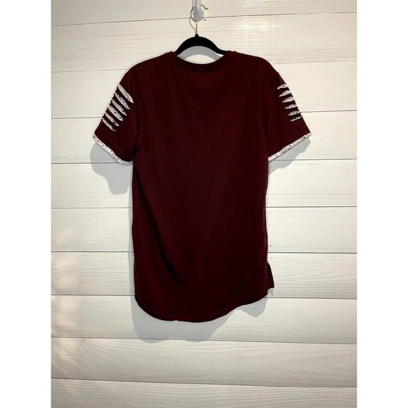 Carbon Maroon Ripped Slit with Zipper T-shirt, Mens XXL - Picture 2 of 3